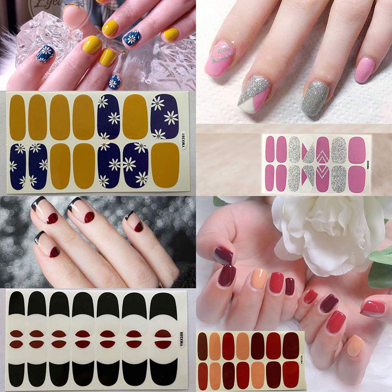 SILPECWEE 20 Sheets Full Wraps Nail Art Polish Stickers Tips and 1Pc Nail File Flower Adhesive Nail Decals Strips Set Manicure Kit for Women NO2 - BeesActive Australia