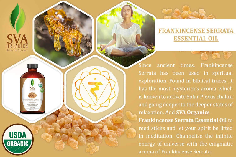 SVA Organics Frankincense Essential Oil 4 Oz USDA Organic Boswellia Serrata Pure Natural Undiluted Oil for Face Cream, Skin Care, Body Oil, Shampoo - BeesActive Australia