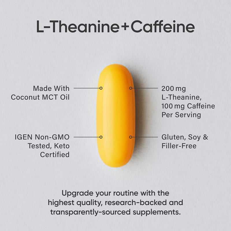 Sports Research L-Theanine Supplement with Caffeine & Coconut MCT Oil - Focused Energy, Alertness & Relaxation Without Drowsiness - 200mg L Theanine, 100mg Organic Caffeine - 60 Liquid Softgels - BeesActive Australia