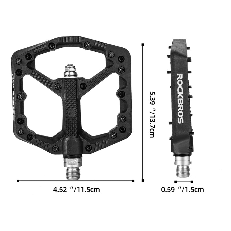 ROCKBROS Mountain Bike Pedals Flat MTB Pedals Nylon Fiber Bicycle Platform Pedals for Road Mountain BMX MTB Bikes black - BeesActive Australia