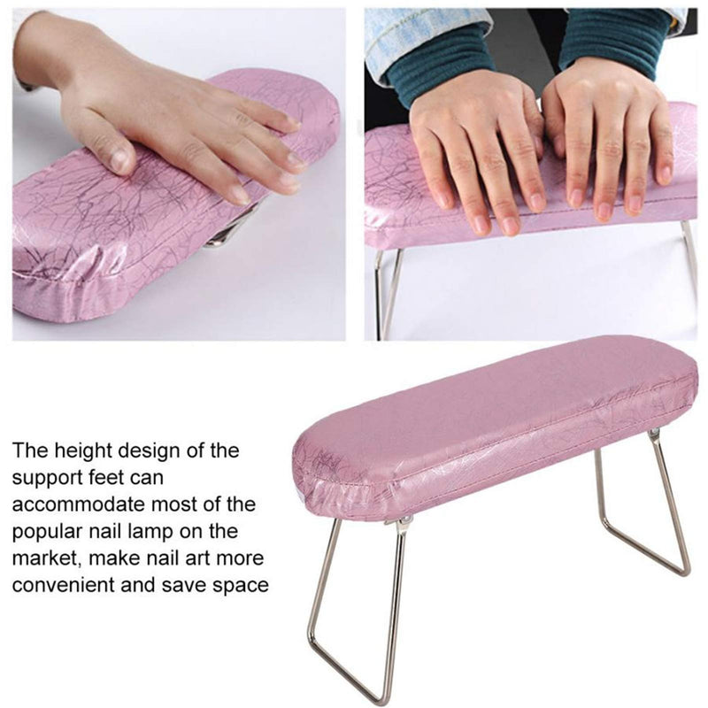 ONNPNN Leather Hand Rest Pillow, Foldable Nail Arm Rest Cushion, Waterproof Wrist Support Hand Holder Pad, for Professional Trainer Nail Salon Technician Manicure Desk Use DIY, Pink - BeesActive Australia