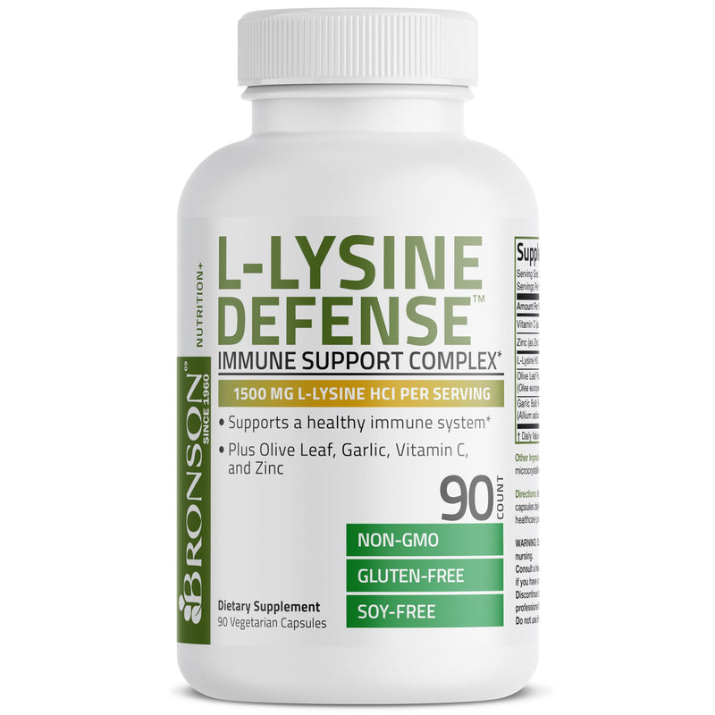 Bronson L-Lysine Defense Immune Support Complex 1500 MG L-Lysine Plus Olive Leaf, Garlic, Vitamin C and Zinc - Non-GMO, 90 Vegetarian Capsules 120 Count (Pack of 1) - BeesActive Australia
