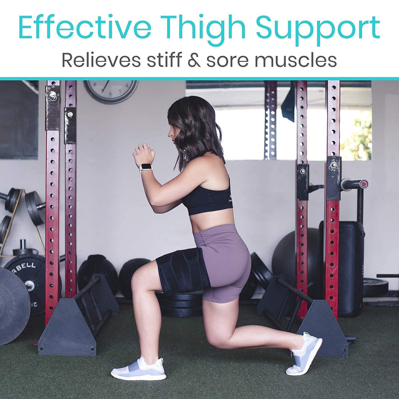 Vive Thigh Brace - Hamstring Quad Wrap - Adjustable Compression Sleeve Support for Pulled Groin Muscle, Sprains, Quadricep, Tendinitis, Workouts, Cellulite Slimmer, Sports Injury Recovery - Men, Women Black - BeesActive Australia