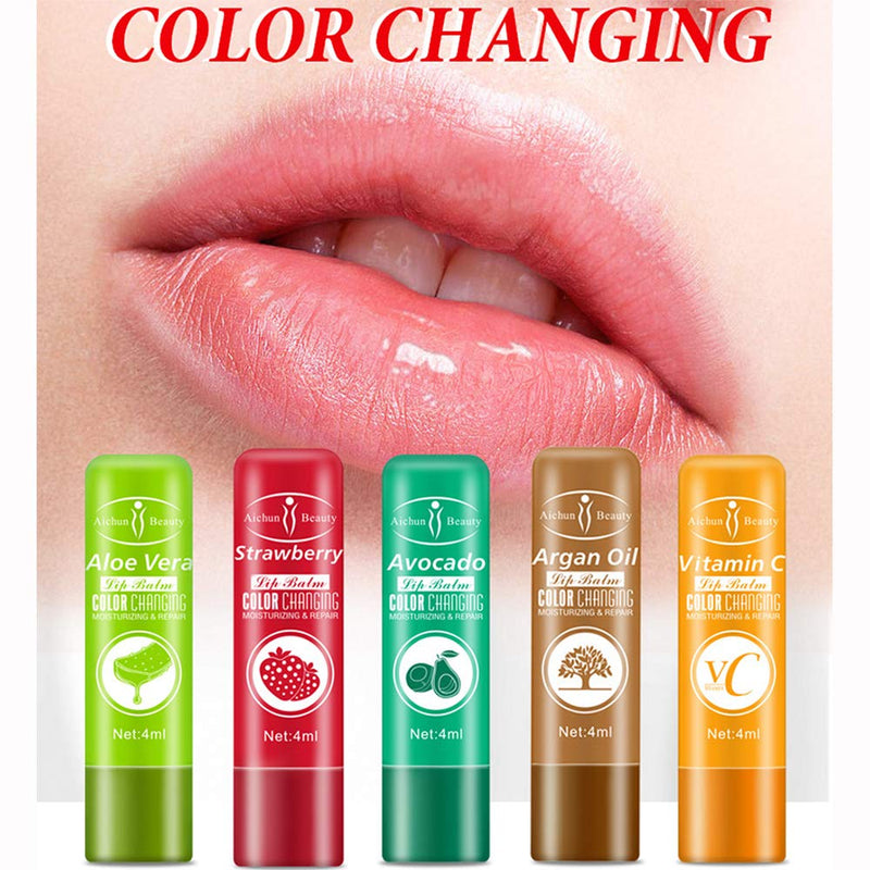 Lip Balm Nourishing Lipstick Waterproof Moisturizing Hydrating Color Changing Aloe Vera Strawberry Avocado Argan Oil Vitamin С 4 ML - 5 PCS - BeesActive Australia