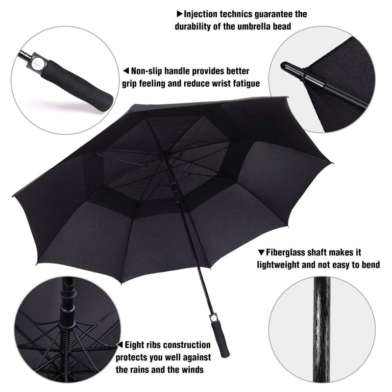 ACEIken Golf Umbrella Large 58/62/68 Inch Automatic Open Golf Umbrella Extra Large Oversize Double Canopy Vented Umbrella Windproof Waterproof for Men and Women Black 62 inch - BeesActive Australia