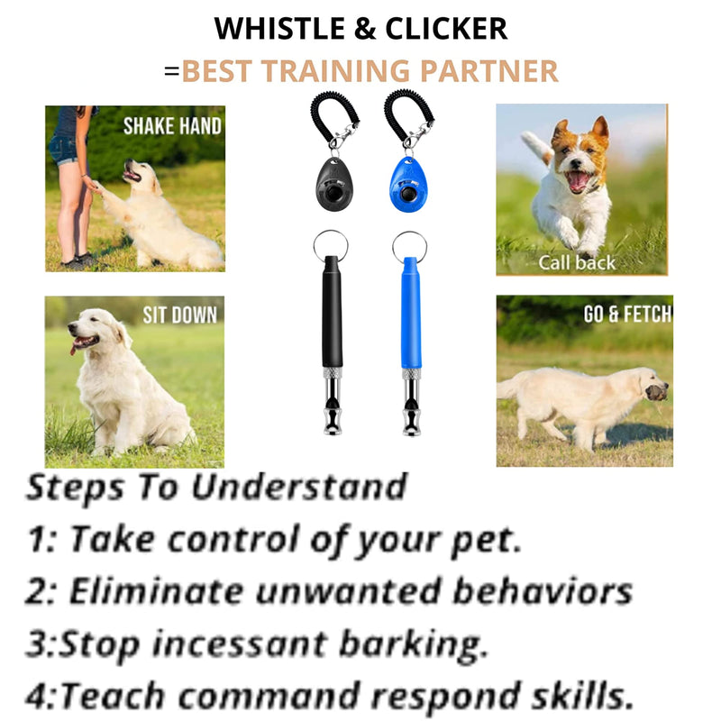 2 Pack Dog Whistle and 2 Clicker with Black Lanyards Ultrasonic Devices for Bark Control Training Tools Silent Puppy Whistles to Stop Barking Perfect Clickers Wrist Strap for Behavioural Training. - BeesActive Australia