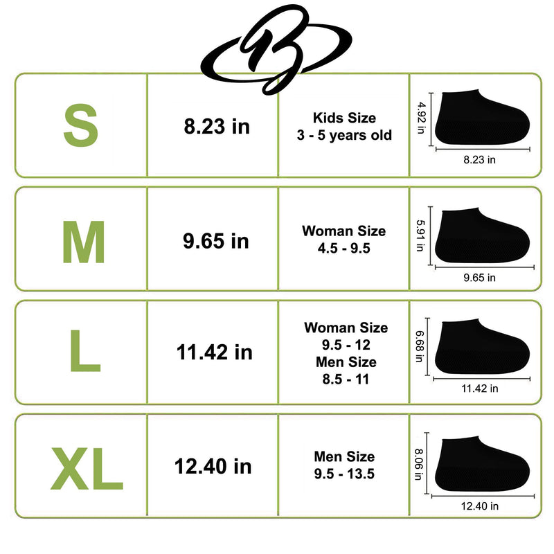 BAYI - Shoe Cover Waterproof Sneakers Silicone Rain Shoes Cover Durable Reusable Slip On Anti Slip Protector, Black, Medium - BeesActive Australia