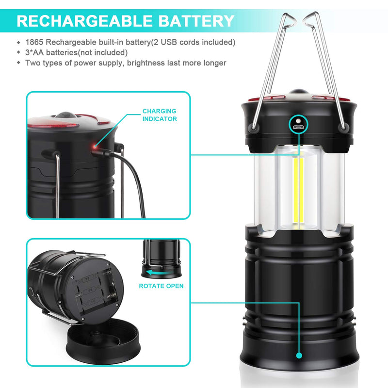 EZORKAS 2 Pack Camping Lanterns, Rechargeable Led Lanterns, Hurricane Lights with Flashlight and Magnet Base for Camping, Hurricane, Hiking, Emergency, Outage - BeesActive Australia