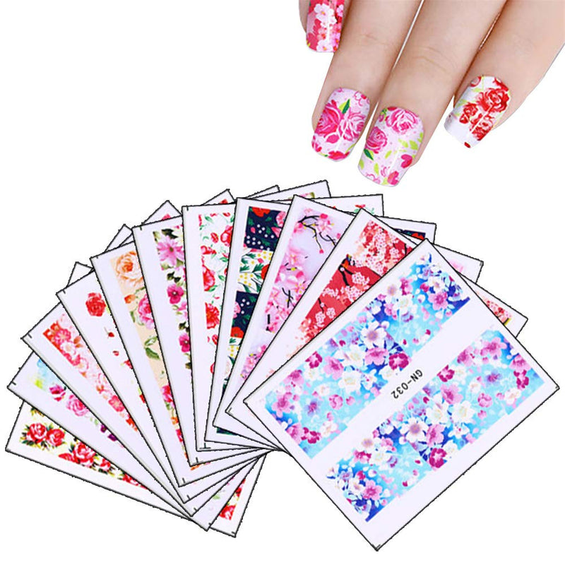 WOKOTO 48 Sheets Full Nail Water Transfer Stickers And Decals Flower Nail Decals For Women Girls With Nail Tweezers - BeesActive Australia