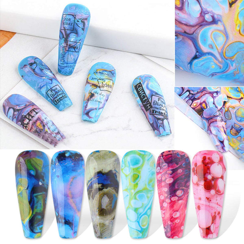 Starry Nail Foils 10 Pcs Glue Transfer Nail Art Foils for Nail Art Designs Abstract Fluid Sky Nail Art Stickers Decals Women Girls Kids Manicure Tips Finger Toe Nail Charms Beauty Nail Accessories - BeesActive Australia