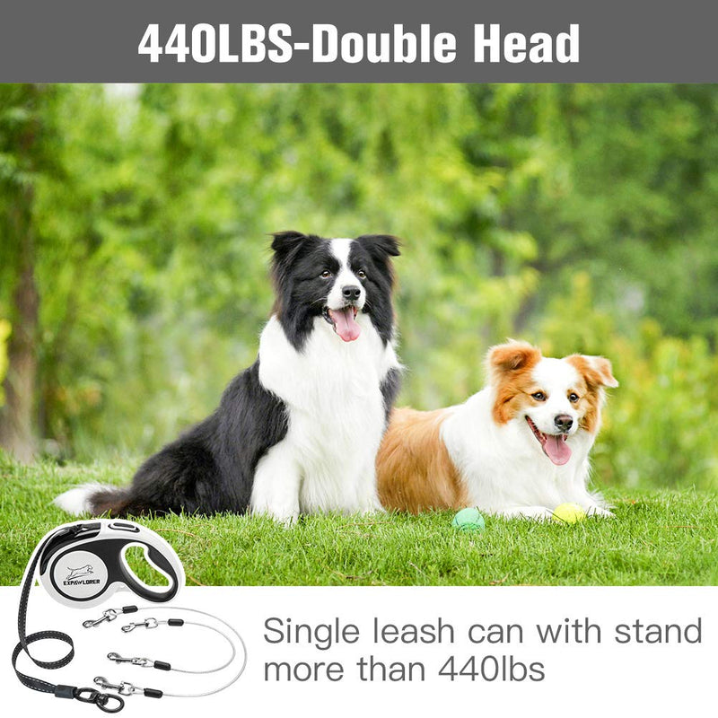 EXPAWLORER Retractable Dog Leash - Chew Proof Double Dog Leash for 2 Dogs with 2 No Tangle Strong Wire Ropes, 16 ft Heavy Duty Dog Leash for Medium and Large Dogs Black&White - BeesActive Australia