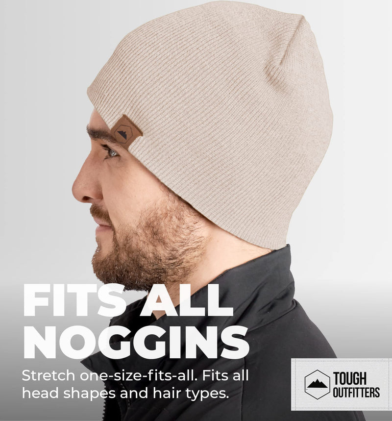 Knit Beanie Winter Hats for Men and Women - Warm, Soft & Stretchy Daily Ribbed Toboggan Cap for Cold Weather Beige - BeesActive Australia