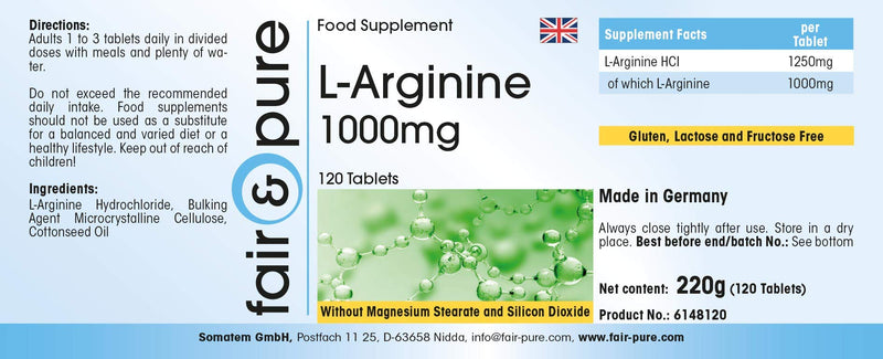 Fair & Pure® - L-arginine 1000mg - high-dose - 120 Tablets - BeesActive Australia