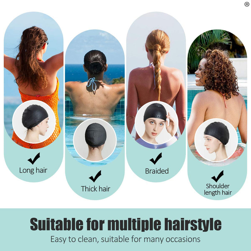 Tripsky Silicone Swim Cap,Comfortable Bathing Cap Ideal for Curly Short Medium Long Hair, Swimming Cap for Women and Men, Shower Caps Keep Hairstyle Unchanged black - BeesActive Australia
