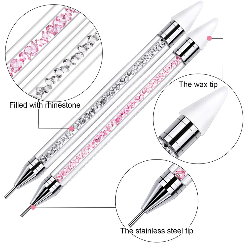 Tatuo 2 Pieces Rhinestone Picker Dotting Pen, Dual-ended Rhinestone Gems Crystals Studs Picker Wax Pencil Pen Crystal Beads Handle Manicure Nail Art DIY Decoration Tool (2 Packs, White Pink with Metal - BeesActive Australia