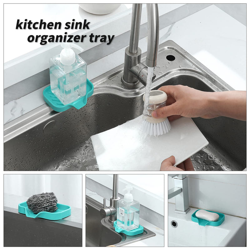 MicoYang Silicone Bathroom Soap Dishes with Drain Spout-Bathroom and Kitchen Sink Organizer,Sponge Holder,Dish Soap Tray,Perfect for Dispenser,Scrubber,Bottle,Cup on Sink or Counter-Mint 4.9"×3.2" Mint S(4.9"×3.2") - BeesActive Australia