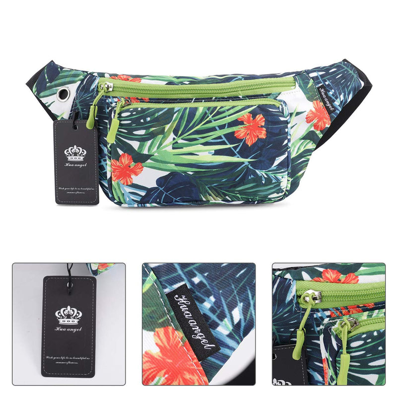 HUA ANGEL Fanny Waist Pack-Running Hiking Cycling Sport Casual Waist Bag Hip Pack Outdoor Travel Crossbody Sling Backpack for Men & Women Green leaf - BeesActive Australia
