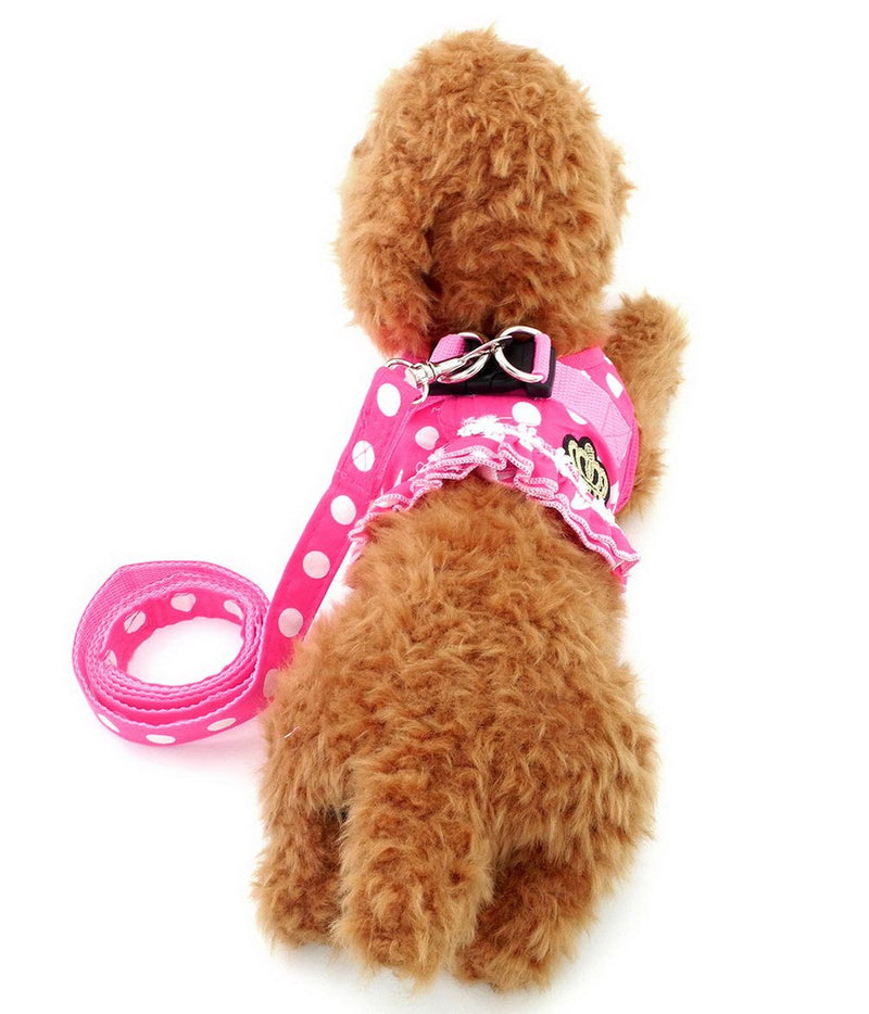 SELMAI Puppy Cat Small Girl Dog Dots Vest Harness Leash Set Mesh Padded No Pull Lead (Size Run Small,Please Check Size Details Carefully Before Purchase) S(Bust: 12.6";for 3-5Lbs) Pink - BeesActive Australia