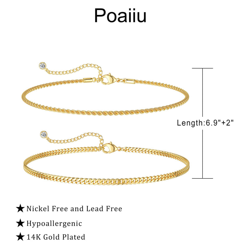 Poaiiu Silver/Gold Layered Chain Bracelets Sets for Men Women Sterling Silver Rope Figaro Cuban Link Chain Bracelets Set Men Jewelry Gifts for Dad Boyfriend Husband Rope Gold - BeesActive Australia
