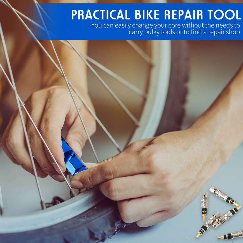 Valve Core Remover Tool Kit Blue Bicycle Valve Core Tightening Tool and 10 Pieces Presta Valve Cores Brass for Bike Bicycle Tire Application - BeesActive Australia
