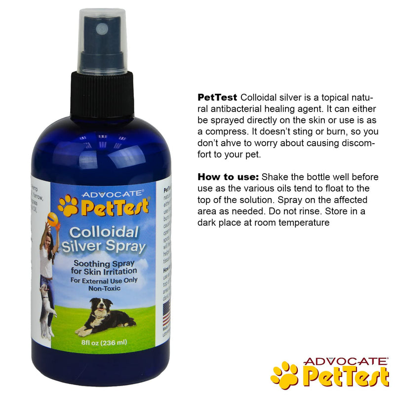 Advocate Pettest Colloidal Silver Spray Formulated for Dogs, Best Dog Antibiotic Treatment for Hot Spots, Burns, Irritations, Rashes, Wounds, Cuts & Scratches 8oz - BeesActive Australia