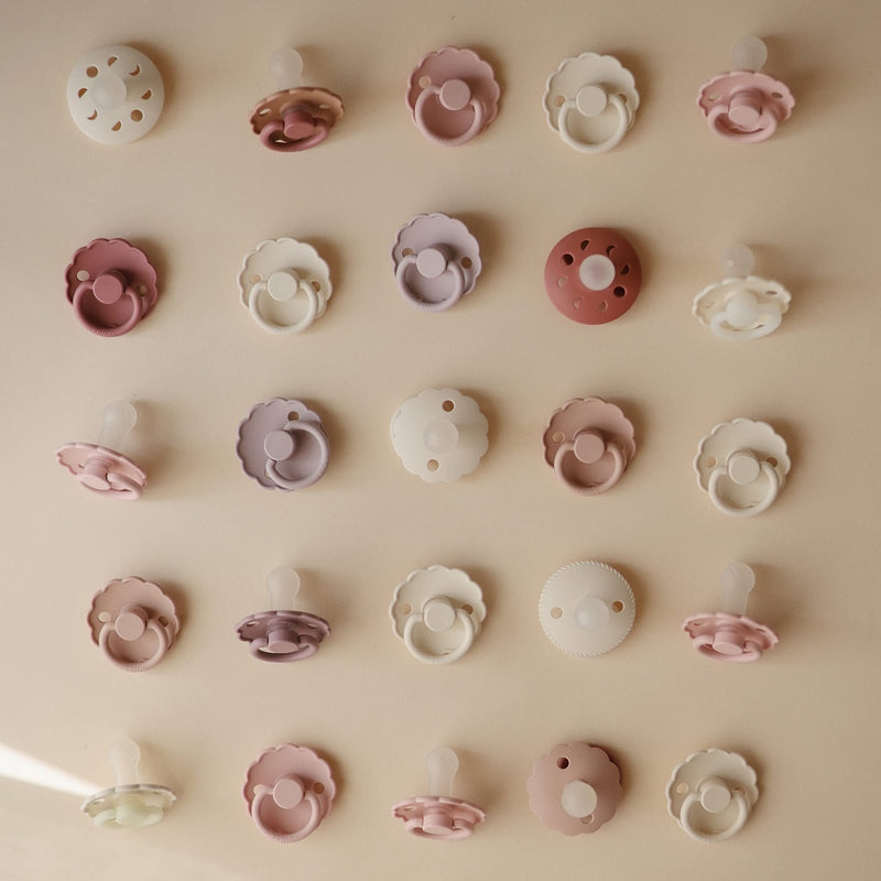 FRIGG Daisy SilkySoft Silicone Baby Pacifier | Made in Denmark | BPA-Free (Baby Pink/Soft Lilac, 6-18 Months) Baby Pink/Soft Lilac - BeesActive Australia