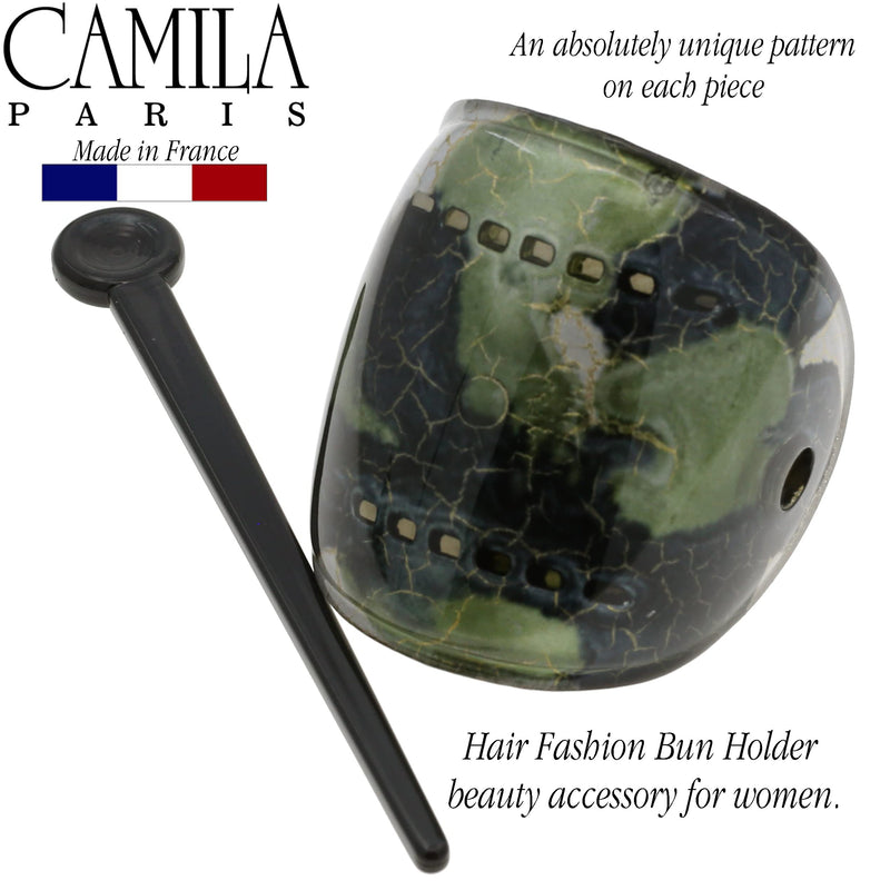 Camila Paris CP3344 French Hair Bun Holder Cover Cap Hair Updo, Green, Hair Pin Thru, Strong Hold Grip Hair Clips for Women, No Slip and Durable Styling Girls Hair Accessories, Made in France - BeesActive Australia