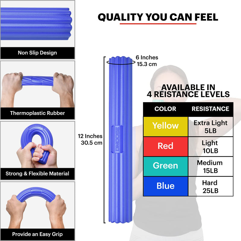 DMoose Flexbar for Physical Therapy, Relieves Tendonitis Pain & Improve Grip Strength, Strong and Flexible Non-slip Grip, Resistance Bar for Injury Recovery, Forearm Therapy & Tennis Elbow Treatment Blue - Heavy - BeesActive Australia