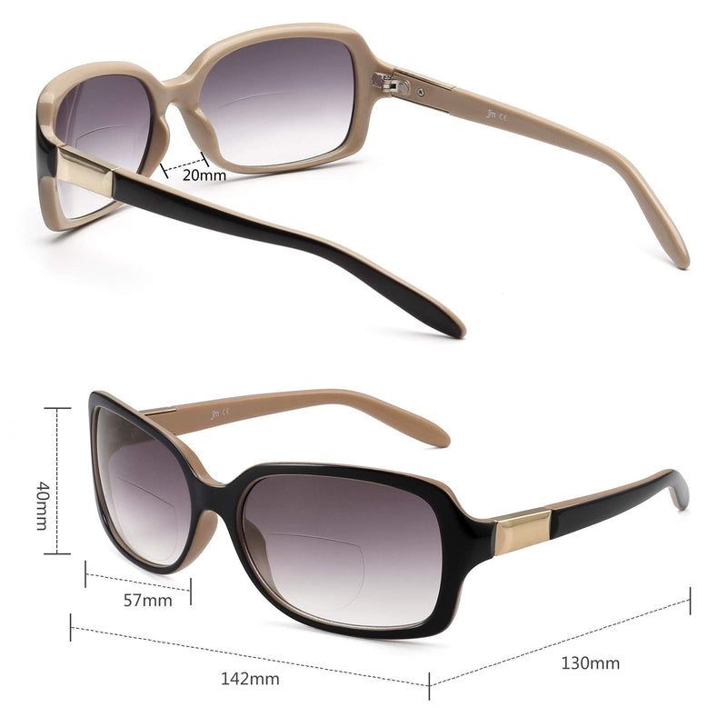 JM Classic Bifocal Reading Glasses Square Stylish Gradient Sunglasses Readers for Women 2 Pack, Black&tortoise 1.0 x - BeesActive Australia