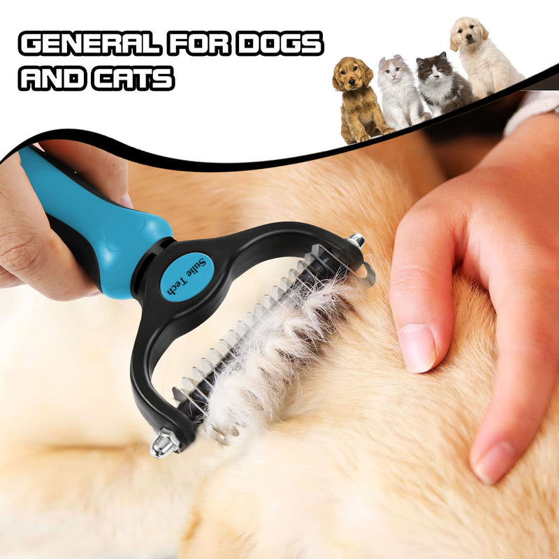 Sulie Tech Pet Grooming Brush, Dematting Undercoat Rake for Dogs and Cats, Double Sided Shedding, to Remove Mats, Knots and Tangles Gently Blue - BeesActive Australia