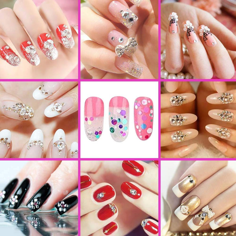 6400pcs Nail Art Rhinestones Nail Crystal Gems Nail Diamonds, Gold Silver Nail Art Studs Colorful Nail Sequins & Rhinestones for Nails Kit with Tweezers and Wax Pen for Nail Art Supplies Accessories - BeesActive Australia