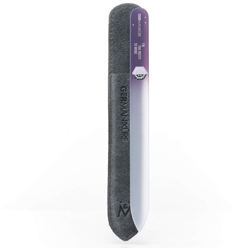 GERMANIKURE Czech Crystal Glass Nail File in Suede Leather Case - I'M TOO PRETTY TO WORK - Professional Manicure & Pedicure Products for Smooth Easy Shaping of Natural Nails Suede Sleeve - BeesActive Australia