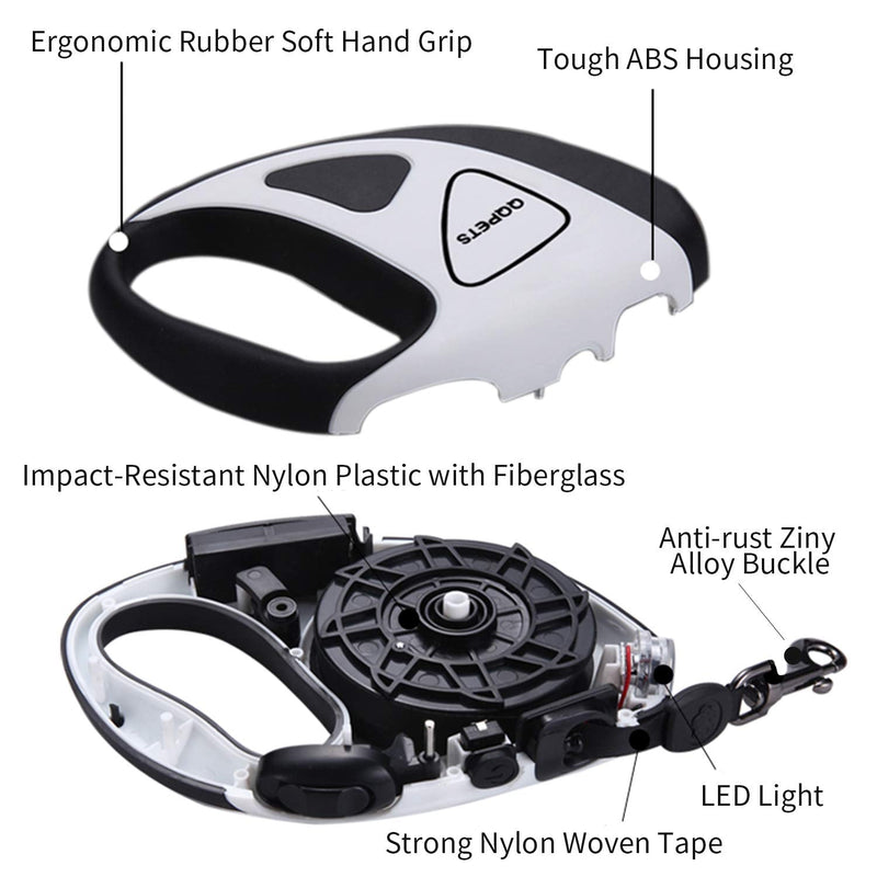 Retractable Dog Leash with Bright LED Flashlight, 16 ft Dog Safety Walking Leashes for Small Medium Large Dogs up to 110 lbs,Tangle Free, Anti-Slip Comfort Grip Large- 16 ft up to 110 lbs White - BeesActive Australia