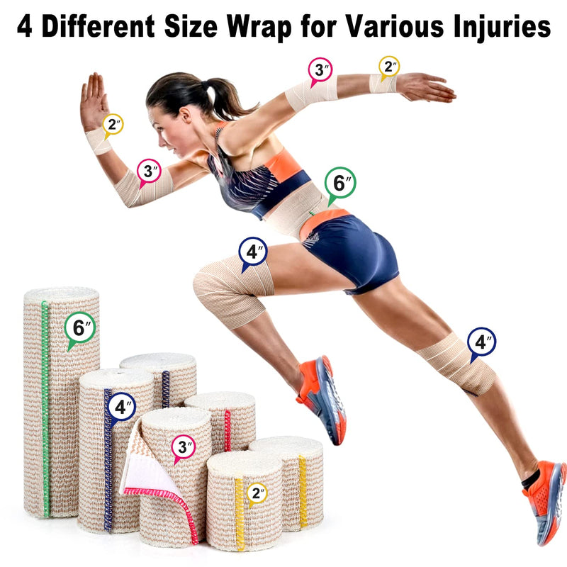FRESINIDER Premium Elastic Bandage Wrap, 6 Pack 4" Cotton Latex Free Compression Bandage Wrap with Touch Closure at Both Ends, Support & First Aid for Sports, Medical, and Injury Recovery 4" - BeesActive Australia