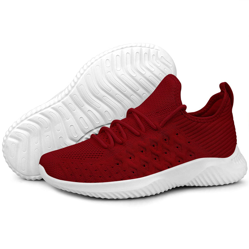 Feethit Womens Slip On Walking Shoes Non Slip Running Shoes Breathable Lightweight Gym Sneakers 7 Burgundy - BeesActive Australia