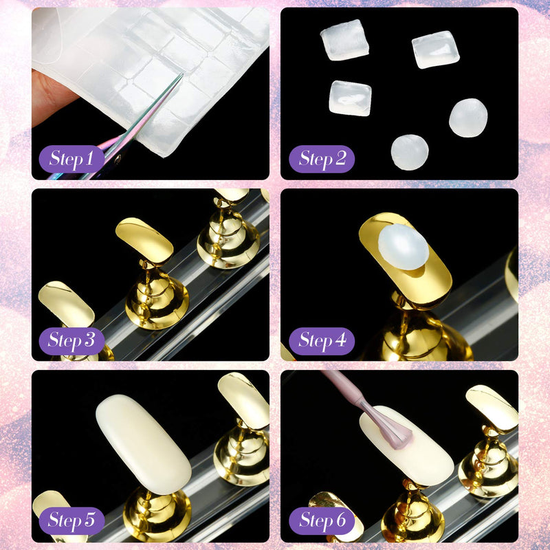 4 Set Nail Tips Holders Magnetic Acrylic Nail Practice Stands Fingernail Display Stands Manicure Training Holder and 126 Pieces Clear Reusable Sticky Clay Adhesive Putty (Gold, Silver, Black, White) Gold, Silver, Black, White - BeesActive Australia