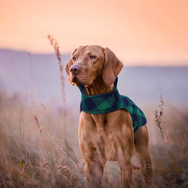 Kuoser British Style Plaid Dog Winter Coat, Windproof Water Repellent Cozy Cold Weather Dog Coat Fleece Lining Dog Apparel Dog Jacket Dog Vest for Small Medium and Large Dogs with Pocket XS-3XL 2X-Large (Chest Girth: 29.9-35.4'') Green - BeesActive Australia