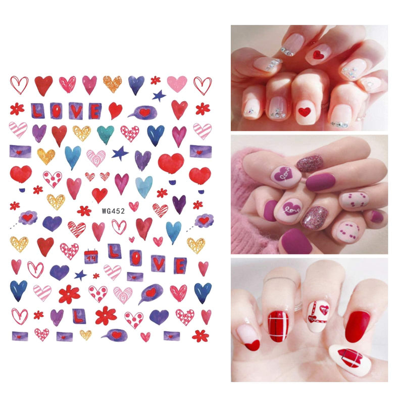 Valentine's Day Nail Stickers 3D Heart Nail Decals Valentine Nails Sticker Decal Self-Adhesive Sexy Lips XO Love Kiss Heart Designs Nail Decorations for Women Kids Girls Manicure Decor (8 Sheets) - BeesActive Australia