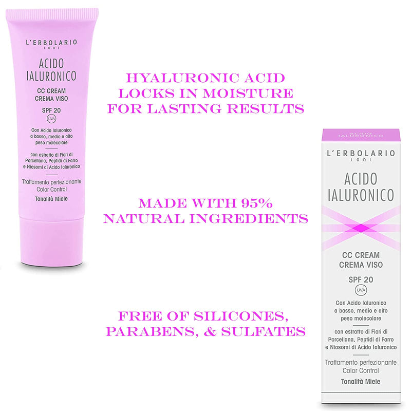 L'Erbolario Honey Hue Hyaluronic Acid - CC Face Cream, Even Out Complexion & Minimize Blemishes, SPF 20, Cruelty Free, Dermatologically Tested, 1.6 Oz - BeesActive Australia