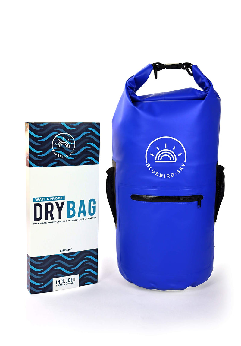 [AUSTRALIA] - BLUEBIRD SKY - Waterproof Dry Bag Backpack – Roll Top Dry Sack with 2 Adjustable Shoulder Straps and Exterior Waterproof Zipper Pocket and 2 Mesh Pouches for Kayaking, Boating, Camping and Hiking Jet Black 
