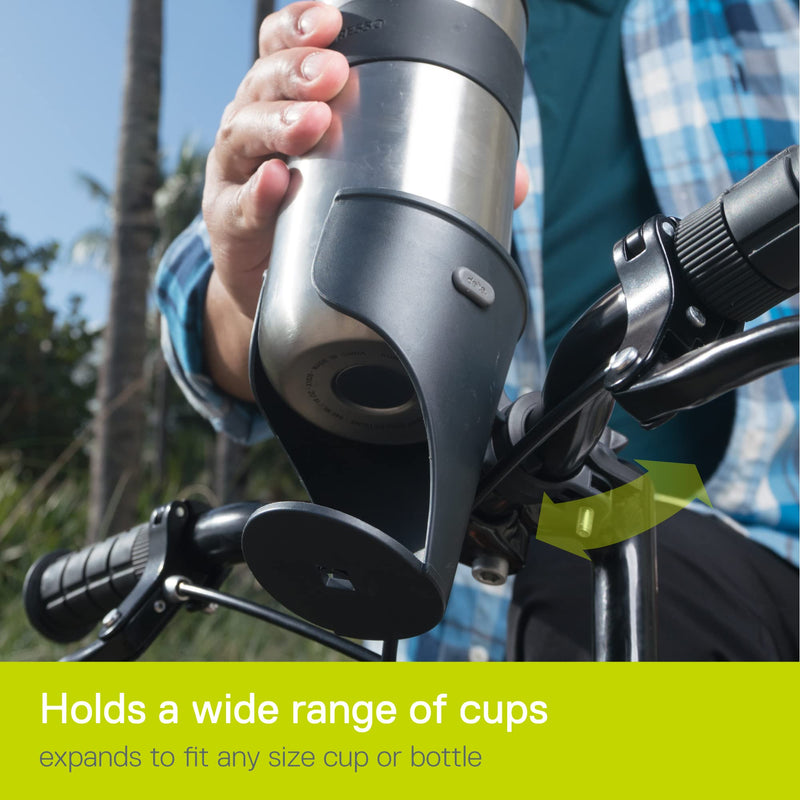 Delta Cycle Expanding Beverage Holder - Bike Cup Holder Handlebar Cruiser for Water Bottles, Coffee Cups and More - Integrated Rubber Pads for Secure Grip - Easy Installation, Durable Construction Grande Beverage Holder - BeesActive Australia