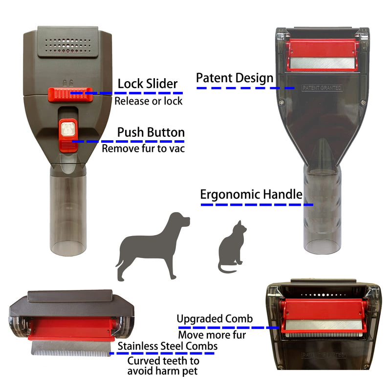 Pet Brush Vacuum Groomer Attachment - Shedding Deshedding Grooming Tool Hair Remover Great for Dogs Cats Fur, Groom Comb as Undercoat Removal, Extension Hose Adapters for Most Vacuum Cleaners - BeesActive Australia