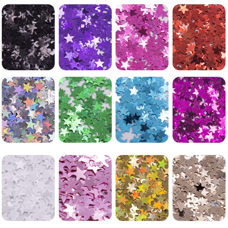 EBANKU Star Holographic Nail Glitter Sequins, 24 Boxes Colorful Stars Confetti Laser Glitter Nail Art Flakes Nail Glitter 3D Manicure Decals Nail Decoration - BeesActive Australia