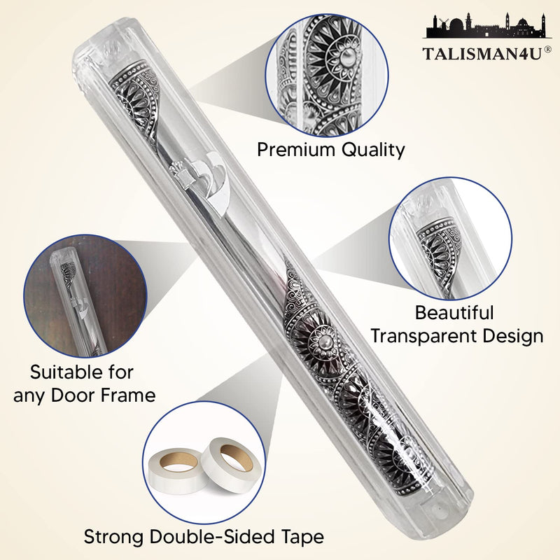 TALISMAN4U Waterproof Clear Mezuzah Case with Scroll Silver Ornament Hebrew Shin Classic Israel Judaica Door Mezuza 5 Inch - BeesActive Australia