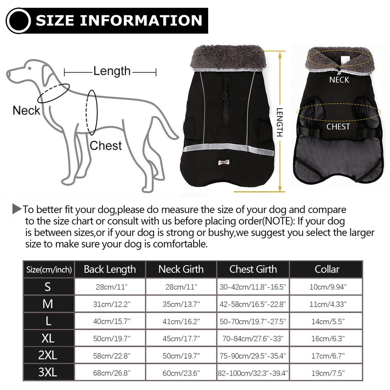 Warm Dog Coat Reflective Dog Winter Jacket，Waterproof Windproof Dog Turtleneck Clothes for Cold Weather, Thicken Fleece Lining Pet Outfit，Adjustable Pet Vest Apparel for Small Medium Large Dogs X-Large（Pack of 1） Black - BeesActive Australia