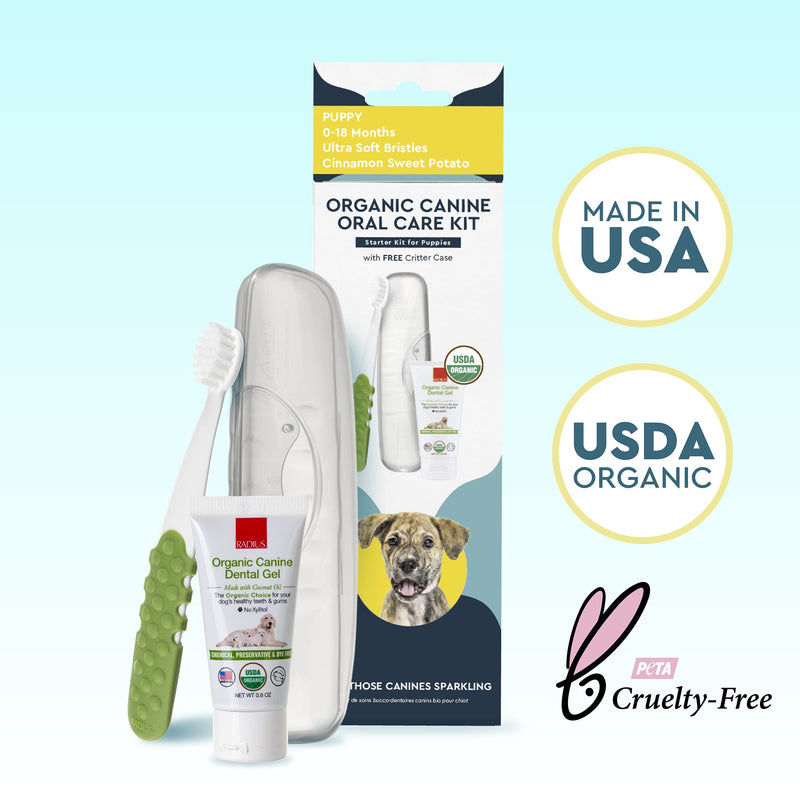 RADIUS Puppy Kit Dog Toothbrush USDA Organic Dental Solutions 0.8oz Toothpaste Ultra Soft Bristle for Dogs Designed to Clean Teeth - Pack of 1 1 Count (Pack of 1) - BeesActive Australia