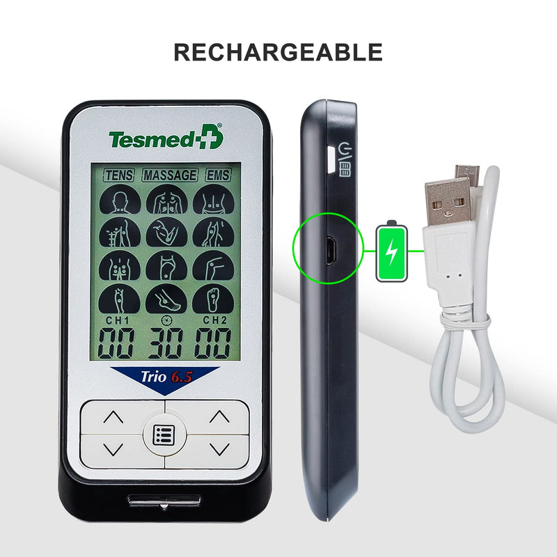 TESMED TRIO 6.5 Rechargeable Tens Machine for pian relief, Massage and Ems Stimulator : 36 pre-set programs - BeesActive Australia