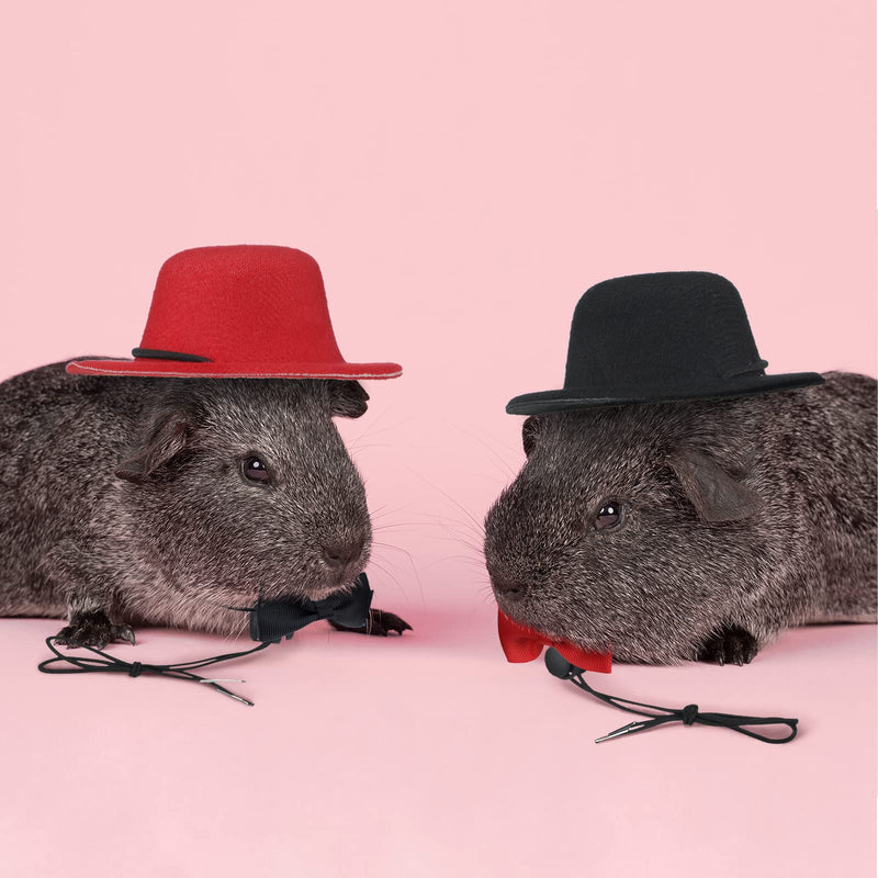 4 Sets 8 Pieces Guinea Pig Clothes Small Animal Bow Ties Pet Hats Outfit Suit Cosplay Cool Kawaii Pet Black Hat for Hamster Ferret Cat Rats Puppy Kitten Hedgehog Bearded Dragon - BeesActive Australia