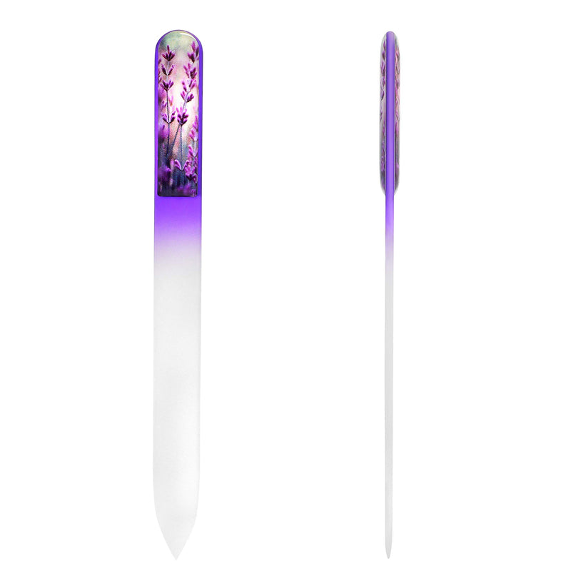 3D Genuine Czech Glass Nail File with Velvet Pouch – Double Sided Etched Different Grit Surface, Professional Nail Care & Art, Manicure & Pedicure, EU Quality by GLADZY 3D Colored Stripes - Lavender - BeesActive Australia