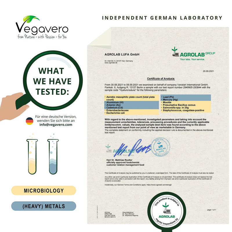 Hyaluronic Acid Vegavero® | 600mg with 800-1500 kDa | q80 Vegan Capsules | NO Additives - BeesActive Australia